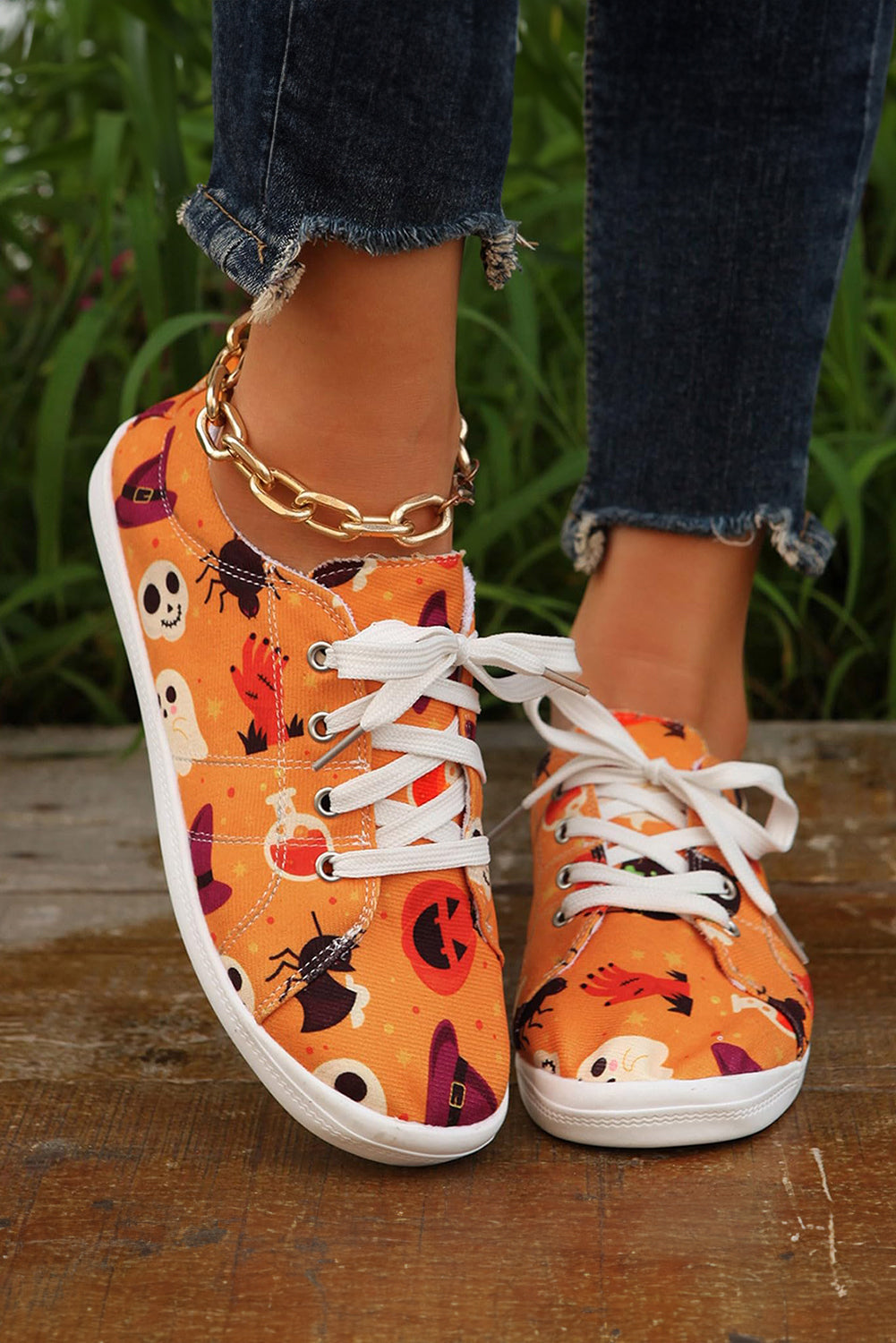 Black Halloween Pumpkin Spider Ghost Print Sneakers