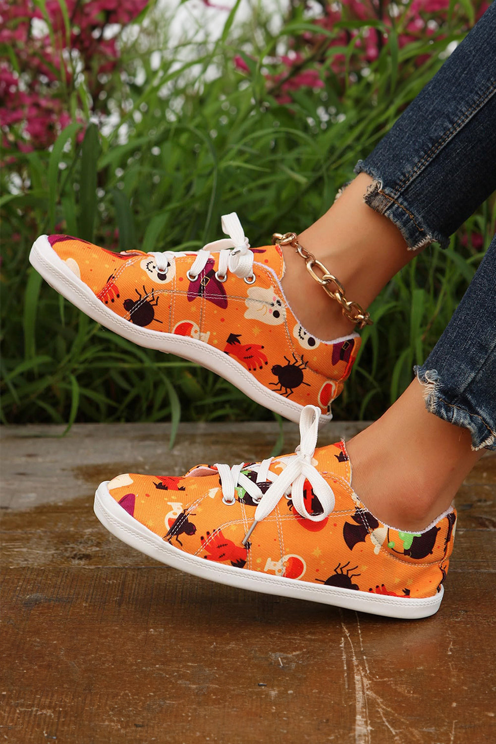 Black Halloween Pumpkin Spider Ghost Print Sneakers