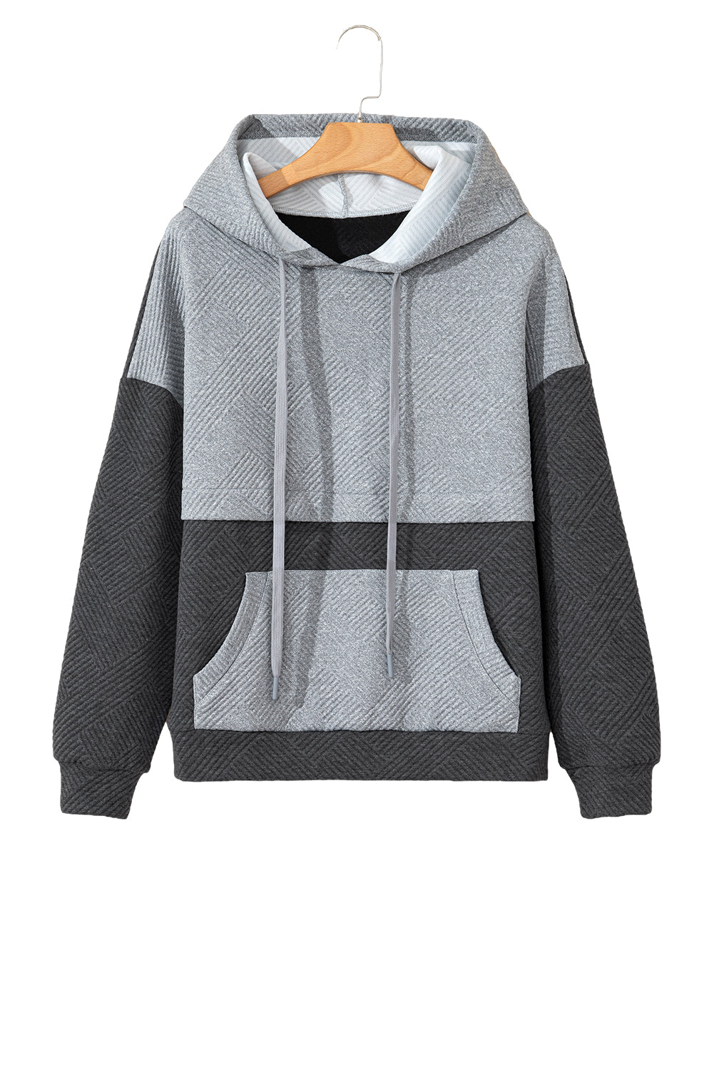 Pink Textured Patchwork Kangaroo Pocket Drop Shoulder Hoodie