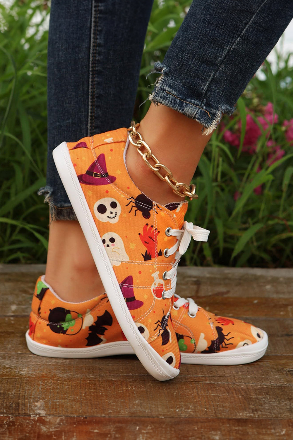 Black Halloween Pumpkin Spider Ghost Print Sneakers